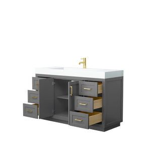 Wyndham Collection Vanity Wyndham Collection WCF292960SGGK4INTMXX Miranda 60 Inch Single Bathroom Vanity in Dark Gray, 4 Inch Thick Matte White Solid Surface Countertop, Integrated Sink, Brushed Gold Trim