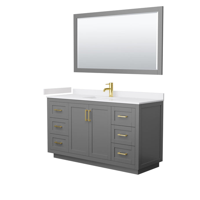 Wyndham Collection Vanity Wyndham Collection WCF292960SGGWCUNSM58 Miranda 60 Inch Single Bathroom Vanity in Dark Gray, White Cultured Marble Countertop, Undermount Square Sink, Brushed Gold Trim, 58 Inch Mirror