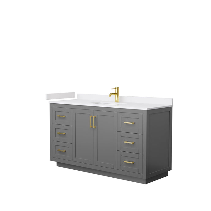 Wyndham Collection Vanity Wyndham Collection WCF292960SGGWCUNSMXX Miranda 60 Inch Single Bathroom Vanity in Dark Gray, White Cultured Marble Countertop, Undermount Square Sink, Brushed Gold Trim