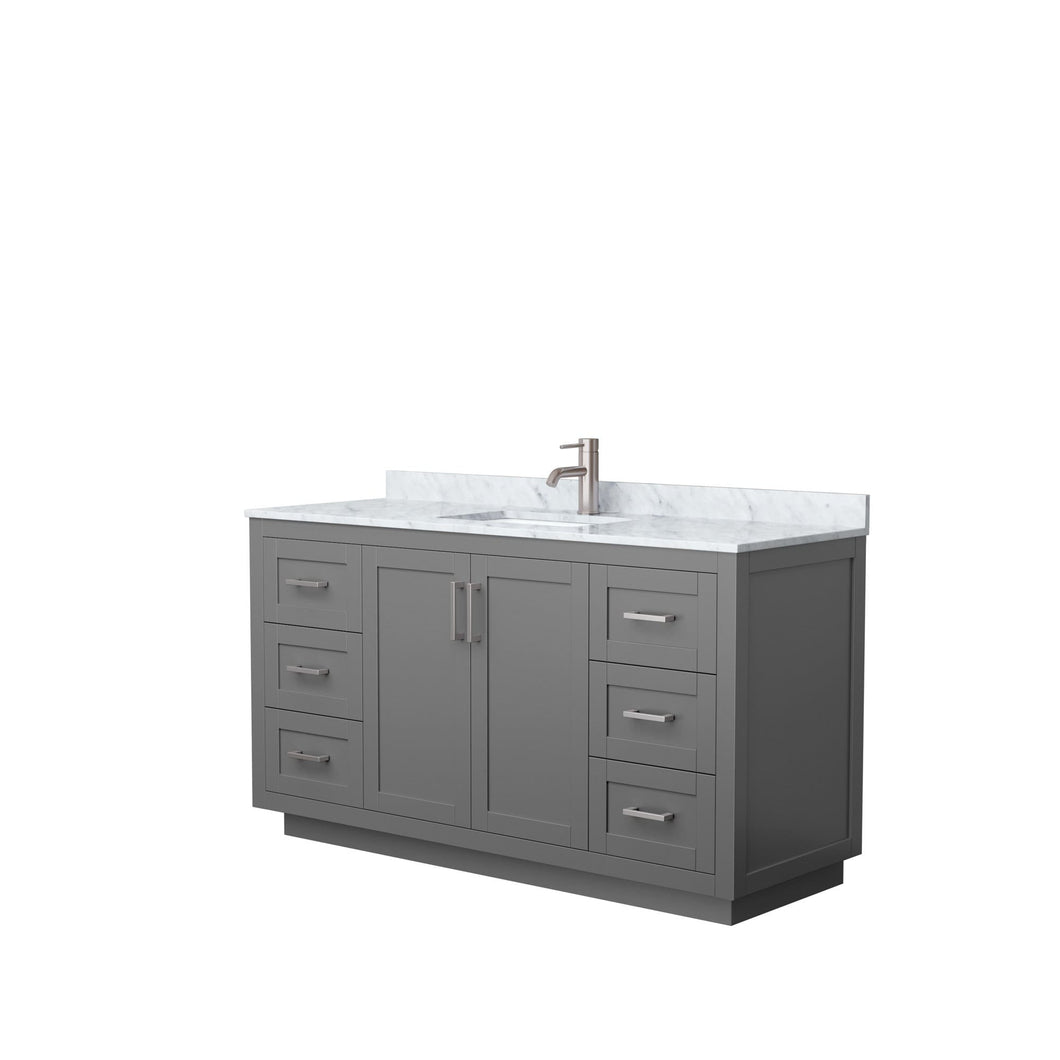 Wyndham Collection Vanity Wyndham Collection WCF292960SKGCMUNSMXX Miranda 60 Inch Single Bathroom Vanity in Dark Gray, White Carrara Marble Countertop, Undermount Square Sink, Brushed Nickel Trim