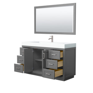 Wyndham Collection Vanity Wyndham Collection WCF292960SKGK4INTM58 Miranda 60 Inch Single Bathroom Vanity in Dark Gray, 4 Inch Thick Matte White Solid Surface Countertop, Integrated Sink, Brushed Nickel Trim, 58 Inch Mirror