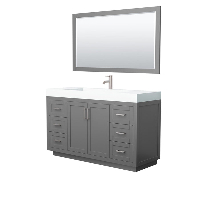 Wyndham Collection Vanity Wyndham Collection WCF292960SKGK4INTM58 Miranda 60 Inch Single Bathroom Vanity in Dark Gray, 4 Inch Thick Matte White Solid Surface Countertop, Integrated Sink, Brushed Nickel Trim, 58 Inch Mirror