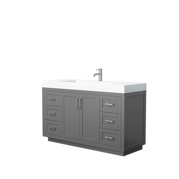 Wyndham Collection Vanity Wyndham Collection WCF292960SKGK4INTMXX Miranda 60 Inch Single Bathroom Vanity in Dark Gray, 4 Inch Thick Matte White Solid Surface Countertop, Integrated Sink, Brushed Nickel Trim