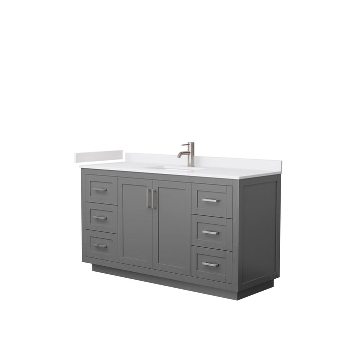 Wyndham Collection Vanity Wyndham Collection WCF292960SKGWCUNSMXX Miranda 60 Inch Single Bathroom Vanity in Dark Gray, White Cultured Marble Countertop, Undermount Square Sink, Brushed Nickel Trim