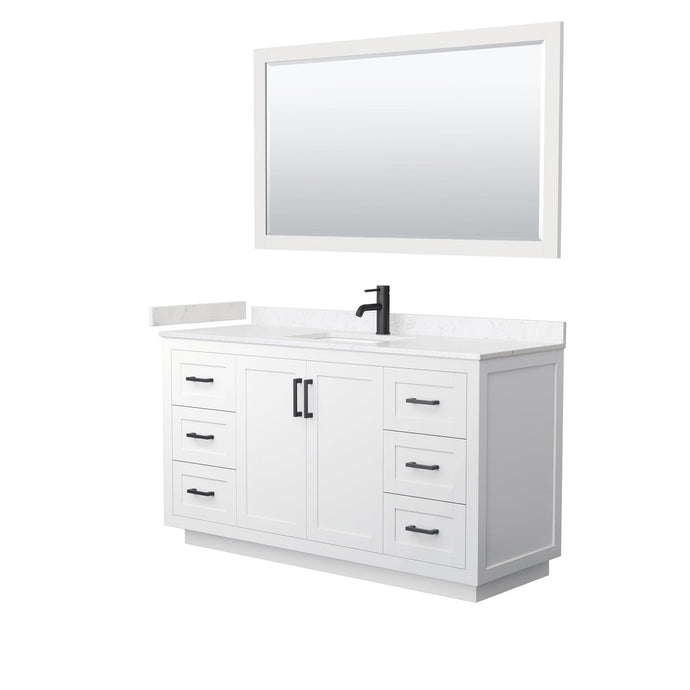 Wyndham Collection Vanity Wyndham Collection WCF292960SWBC2UNSM58 Miranda 60 Inch Single Bathroom Vanity in White, Light-Vein Carrara Cultured Marble Countertop, Undermount Square Sink, Matte Black Trim, 58 Inch Mirror