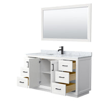 Load image into Gallery viewer, Wyndham Collection Vanity Wyndham Collection WCF292960SWBCMUNSM58 Miranda 60 Inch Single Bathroom Vanity in White, White Carrara Marble Countertop, Undermount Square Sink, Matte Black Trim, 58 Inch Mirror