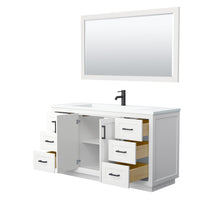 Load image into Gallery viewer, Wyndham Collection Vanity Wyndham Collection WCF292960SWBK1INTM58 Miranda 60 Inch Single Bathroom Vanity in White, 1.25 Inch Thick Matte White Solid Surface Countertop, Integrated Sink, Matte Black Trim, 58 Inch Mirror