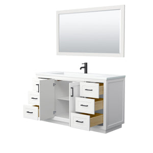 Wyndham Collection Vanity Wyndham Collection WCF292960SWBK1INTM58 Miranda 60 Inch Single Bathroom Vanity in White, 1.25 Inch Thick Matte White Solid Surface Countertop, Integrated Sink, Matte Black Trim, 58 Inch Mirror