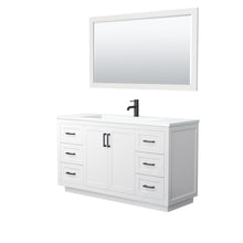 Load image into Gallery viewer, Wyndham Collection Vanity Wyndham Collection WCF292960SWBK1INTM58 Miranda 60 Inch Single Bathroom Vanity in White, 1.25 Inch Thick Matte White Solid Surface Countertop, Integrated Sink, Matte Black Trim, 58 Inch Mirror