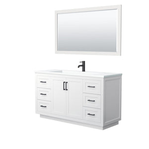 Wyndham Collection Vanity Wyndham Collection WCF292960SWBK1INTM58 Miranda 60 Inch Single Bathroom Vanity in White, 1.25 Inch Thick Matte White Solid Surface Countertop, Integrated Sink, Matte Black Trim, 58 Inch Mirror