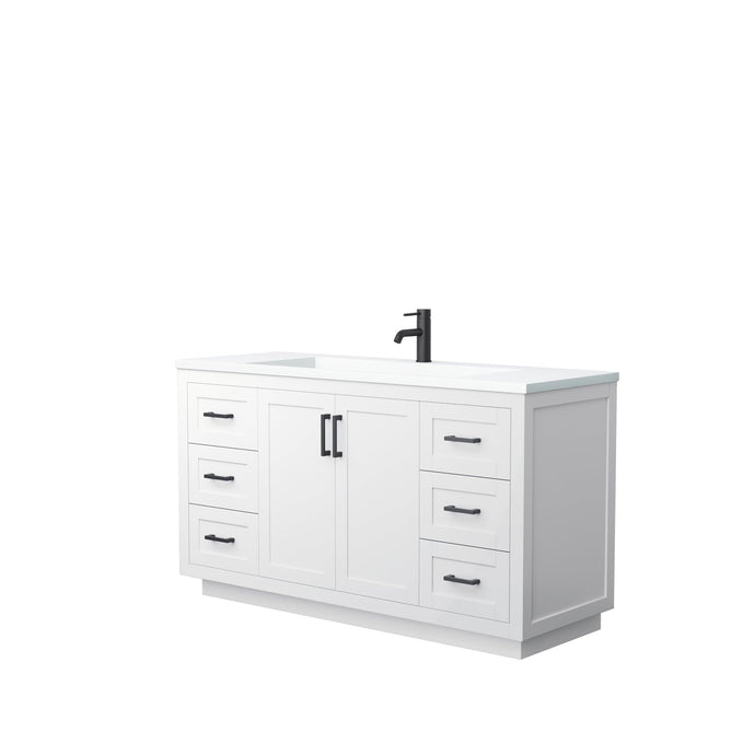 Wyndham Collection Vanity Wyndham Collection WCF292960SWBK1INTMXX Miranda 60 Inch Single Bathroom Vanity in White, 1.25 Inch Thick Matte White Solid Surface Countertop, Integrated Sink, Matte Black Trim
