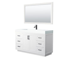 Load image into Gallery viewer, Wyndham Collection Vanity Wyndham Collection WCF292960SWBK4INTM58 Miranda 60 Inch Single Bathroom Vanity in White, 4 Inch Thick Matte White Solid Surface Countertop, Integrated Sink, Matte Black Trim, 58 Inch Mirror