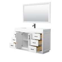 Load image into Gallery viewer, Wyndham Collection Vanity Wyndham Collection WCF292960SWBK4INTM58 Miranda 60 Inch Single Bathroom Vanity in White, 4 Inch Thick Matte White Solid Surface Countertop, Integrated Sink, Matte Black Trim, 58 Inch Mirror