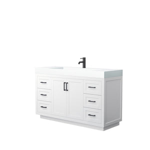Wyndham Collection Vanity Wyndham Collection WCF292960SWBK4INTMXX Miranda 60 Inch Single Bathroom Vanity in White, 4 Inch Thick Matte White Solid Surface Countertop, Integrated Sink, Matte Black Trim