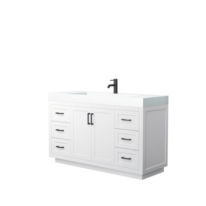 Wyndham Collection Vanity Wyndham Collection WCF292960SWBK4INTMXX Miranda 60 Inch Single Bathroom Vanity in White, 4 Inch Thick Matte White Solid Surface Countertop, Integrated Sink, Matte Black Trim