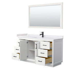 Wyndham Collection Vanity Wyndham Collection WCF292960SWBWCUNSM58 Miranda 60 Inch Single Bathroom Vanity in White, White Cultured Marble Countertop, Undermount Square Sink, Matte Black Trim, 58 Inch Mirror