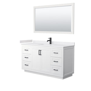 Wyndham Collection Vanity Wyndham Collection WCF292960SWBWCUNSM58 Miranda 60 Inch Single Bathroom Vanity in White, White Cultured Marble Countertop, Undermount Square Sink, Matte Black Trim, 58 Inch Mirror