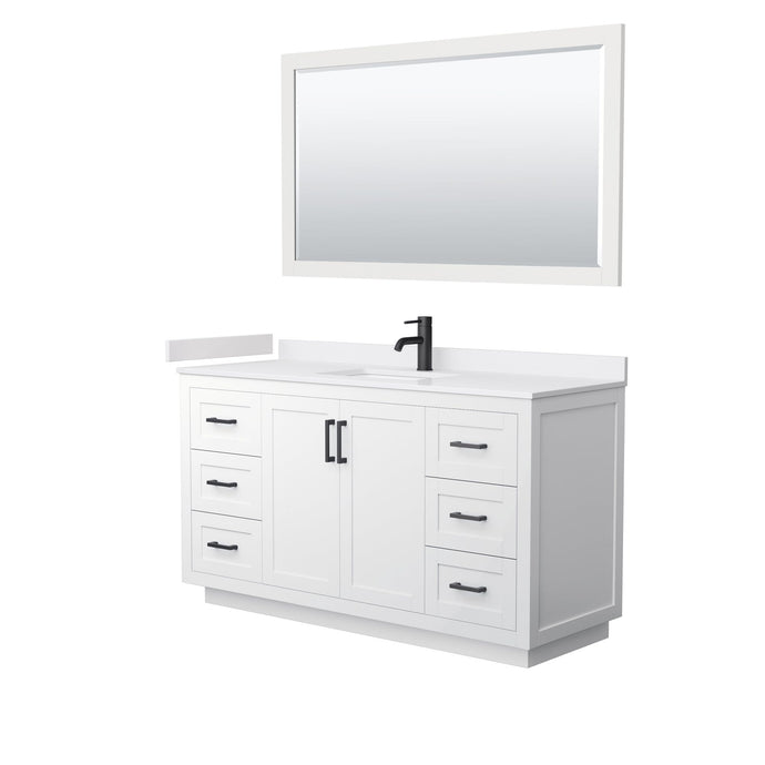 Wyndham Collection Vanity Wyndham Collection WCF292960SWBWCUNSM58 Miranda 60 Inch Single Bathroom Vanity in White, White Cultured Marble Countertop, Undermount Square Sink, Matte Black Trim, 58 Inch Mirror