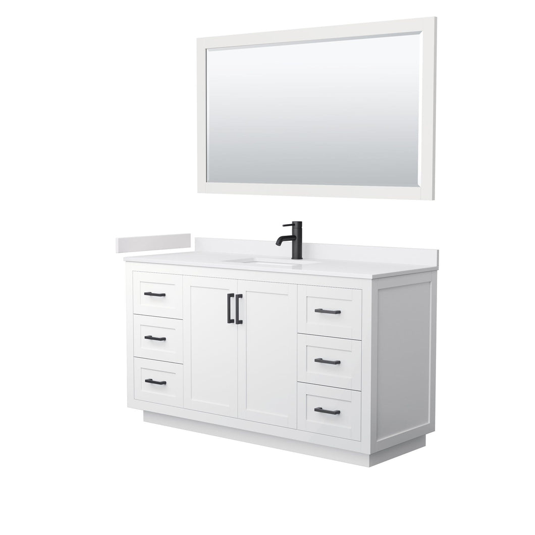 Wyndham Collection Vanity Wyndham Collection WCF292960SWBWCUNSM58 Miranda 60 Inch Single Bathroom Vanity in White, White Cultured Marble Countertop, Undermount Square Sink, Matte Black Trim, 58 Inch Mirror