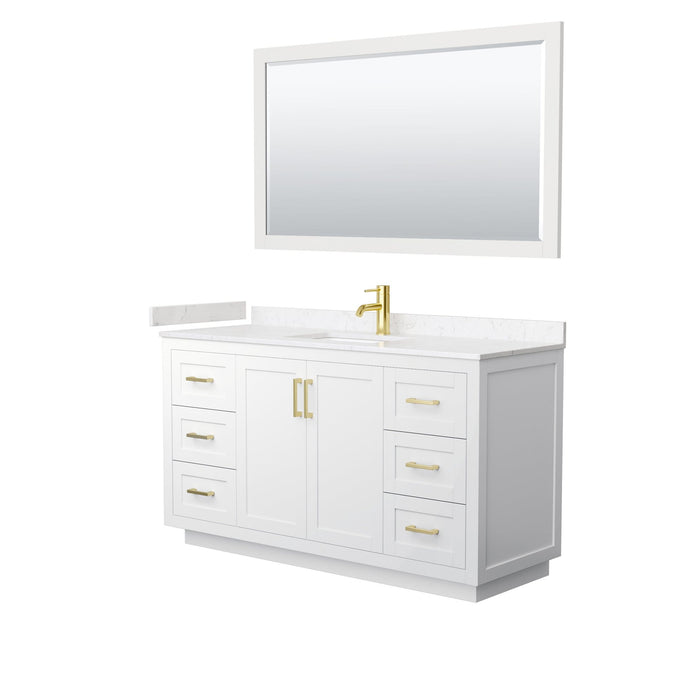 Wyndham Collection Vanity Wyndham Collection WCF292960SWGC2UNSM58 Miranda 60 Inch Single Bathroom Vanity in White, Light-Vein Carrara Cultured Marble Countertop, Undermount Square Sink, Brushed Gold Trim, 58 Inch Mirror