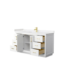Load image into Gallery viewer, Wyndham Collection Vanity Wyndham Collection WCF292960SWGC2UNSMXX Miranda 60 Inch Single Bathroom Vanity in White, Light-Vein Carrara Cultured Marble Countertop, Undermount Square Sink, Brushed Gold Trim