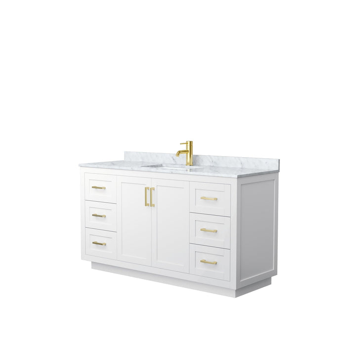 Wyndham Collection Vanity Wyndham Collection WCF292960SWGCMUNSMXX Miranda 60 Inch Single Bathroom Vanity in White, White Carrara Marble Countertop, Undermount Square Sink, Brushed Gold Trim
