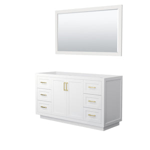 Wyndham Collection Vanity Wyndham Collection WCF292960SWGCXSXXM58 Miranda 60 Inch Single Bathroom Vanity in White, No Countertop, No Sink, Brushed Gold Trim, 58 Inch Mirror