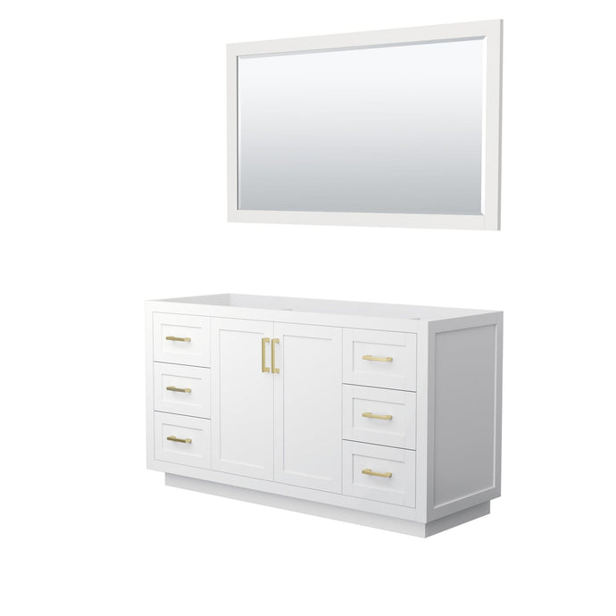 Wyndham Collection Vanity Wyndham Collection WCF292960SWGCXSXXM58 Miranda 60 Inch Single Bathroom Vanity in White, No Countertop, No Sink, Brushed Gold Trim, 58 Inch Mirror