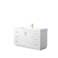Load image into Gallery viewer, Wyndham Collection Vanity Wyndham Collection WCF292960SWGK1INTMXX Miranda 60 Inch Single Bathroom Vanity in White, 1.25 Inch Thick Matte White Solid Surface Countertop, Integrated Sink, Brushed Gold Trim
