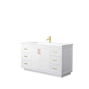 Wyndham Collection Vanity Wyndham Collection WCF292960SWGK1INTMXX Miranda 60 Inch Single Bathroom Vanity in White, 1.25 Inch Thick Matte White Solid Surface Countertop, Integrated Sink, Brushed Gold Trim