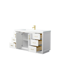 Load image into Gallery viewer, Wyndham Collection Vanity Wyndham Collection WCF292960SWGK1INTMXX Miranda 60 Inch Single Bathroom Vanity in White, 1.25 Inch Thick Matte White Solid Surface Countertop, Integrated Sink, Brushed Gold Trim