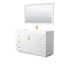 Load image into Gallery viewer, Wyndham Collection Vanity Wyndham Collection WCF292960SWGK4INTM58 Miranda 60 Inch Single Bathroom Vanity in White, 4 Inch Thick Matte White Solid Surface Countertop, Integrated Sink, Brushed Gold Trim, 58 Inch Mirror