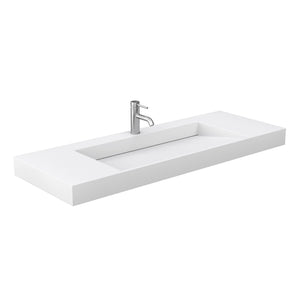 Wyndham Collection Vanity Wyndham Collection WCF292960SWGK4INTM58 Miranda 60 Inch Single Bathroom Vanity in White, 4 Inch Thick Matte White Solid Surface Countertop, Integrated Sink, Brushed Gold Trim, 58 Inch Mirror