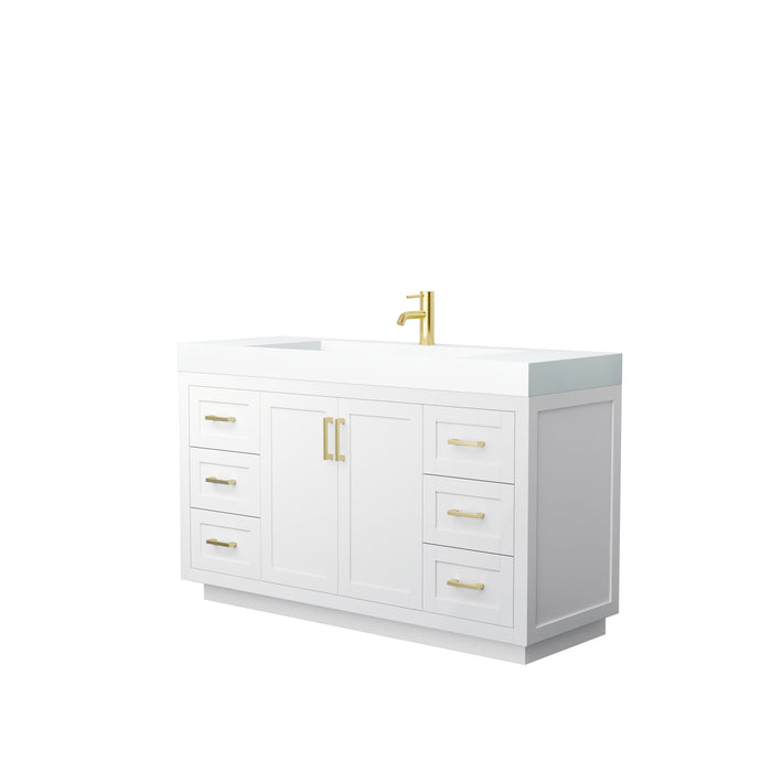 Wyndham Collection Vanity Wyndham Collection WCF292960SWGK4INTMXX Miranda 60 Inch Single Bathroom Vanity in White, 4 Inch Thick Matte White Solid Surface Countertop, Integrated Sink, Brushed Gold Trim