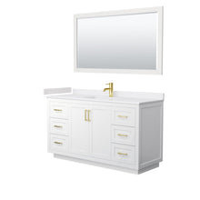 Load image into Gallery viewer, Wyndham Collection Vanity Wyndham Collection WCF292960SWGWCUNSM58 Miranda 60 Inch Single Bathroom Vanity in White, White Cultured Marble Countertop, Undermount Square Sink, Brushed Gold Trim, 58 Inch Mirror