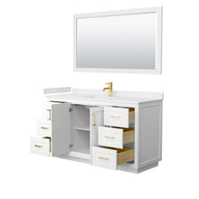 Load image into Gallery viewer, Wyndham Collection Vanity Wyndham Collection WCF292960SWGWCUNSM58 Miranda 60 Inch Single Bathroom Vanity in White, White Cultured Marble Countertop, Undermount Square Sink, Brushed Gold Trim, 58 Inch Mirror