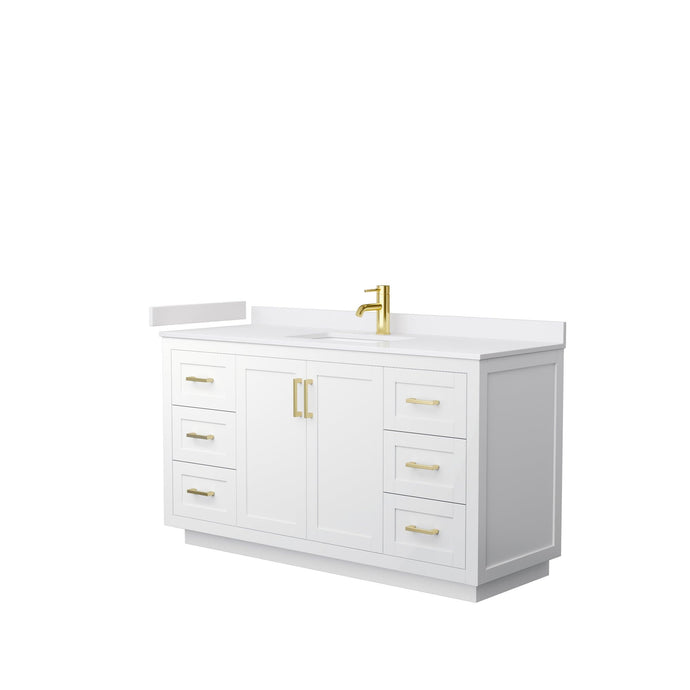 Wyndham Collection Vanity Wyndham Collection WCF292960SWGWCUNSMXX Miranda 60 Inch Single Bathroom Vanity in White, White Cultured Marble Countertop, Undermount Square Sink, Brushed Gold Trim