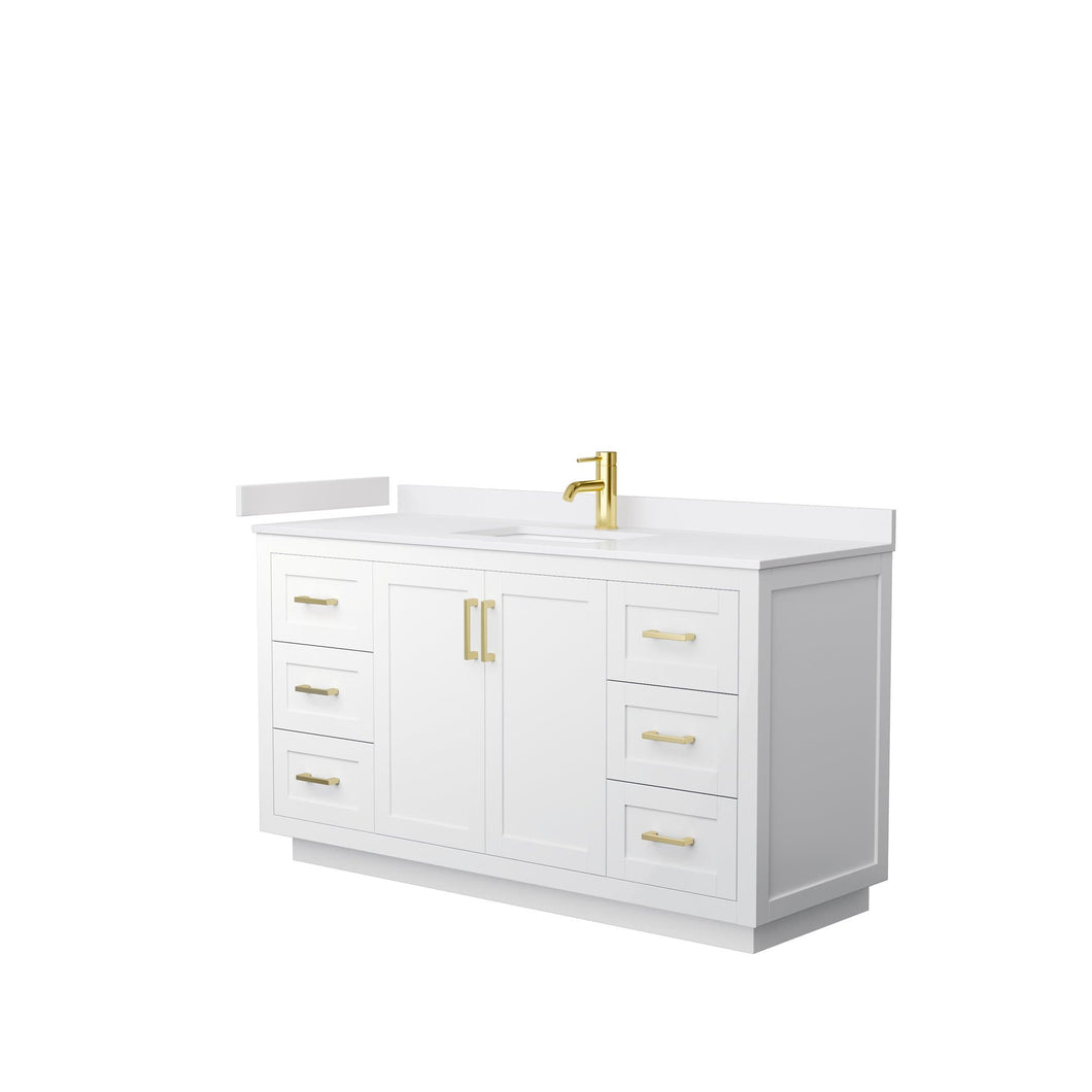 Wyndham Collection Vanity Wyndham Collection WCF292960SWGWCUNSMXX Miranda 60 Inch Single Bathroom Vanity in White, White Cultured Marble Countertop, Undermount Square Sink, Brushed Gold Trim
