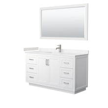 Load image into Gallery viewer, Wyndham Collection Vanity Wyndham Collection WCF292960SWHC2UNSM58 Miranda 60 Inch Single Bathroom Vanity in White, Light-Vein Carrara Cultured Marble Countertop, Undermount Square Sink, Brushed Nickel Trim, 58 Inch Mirror