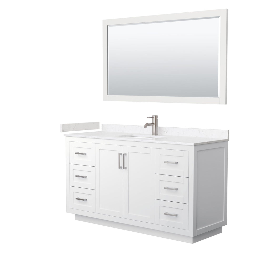 Wyndham Collection Vanity Wyndham Collection WCF292960SWHC2UNSM58 Miranda 60 Inch Single Bathroom Vanity in White, Light-Vein Carrara Cultured Marble Countertop, Undermount Square Sink, Brushed Nickel Trim, 58 Inch Mirror
