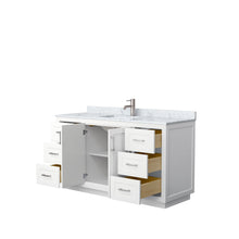 Load image into Gallery viewer, Wyndham Collection Vanity Wyndham Collection WCF292960SWHCMUNSMXX Miranda 60 Inch Single Bathroom Vanity in White, White Carrara Marble Countertop, Undermount Square Sink, Brushed Nickel Trim