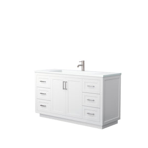 Wyndham Collection Vanity Wyndham Collection WCF292960SWHK1INTMXX Miranda 60 Inch Single Bathroom Vanity in White, 1.25 Inch Thick Matte White Solid Surface Countertop, Integrated Sink, Brushed Nickel Trim
