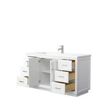 Load image into Gallery viewer, Wyndham Collection Vanity Wyndham Collection WCF292960SWHK1INTMXX Miranda 60 Inch Single Bathroom Vanity in White, 1.25 Inch Thick Matte White Solid Surface Countertop, Integrated Sink, Brushed Nickel Trim