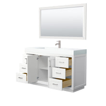 Load image into Gallery viewer, Wyndham Collection Vanity Wyndham Collection WCF292960SWHK4INTM58 Miranda 60 Inch Single Bathroom Vanity in White, 4 Inch Thick Matte White Solid Surface Countertop, Integrated Sink, Brushed Nickel Trim, 58 Inch Mirror