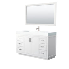 Load image into Gallery viewer, Wyndham Collection Vanity Wyndham Collection WCF292960SWHK4INTM58 Miranda 60 Inch Single Bathroom Vanity in White, 4 Inch Thick Matte White Solid Surface Countertop, Integrated Sink, Brushed Nickel Trim, 58 Inch Mirror