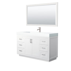 Wyndham Collection Vanity Wyndham Collection WCF292960SWHK4INTM58 Miranda 60 Inch Single Bathroom Vanity in White, 4 Inch Thick Matte White Solid Surface Countertop, Integrated Sink, Brushed Nickel Trim, 58 Inch Mirror