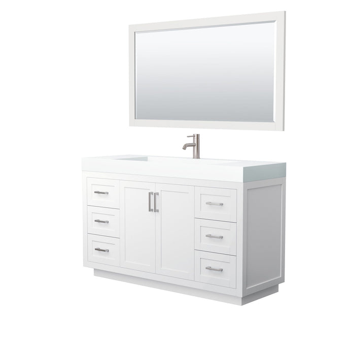 Wyndham Collection Vanity Wyndham Collection WCF292960SWHK4INTM58 Miranda 60 Inch Single Bathroom Vanity in White, 4 Inch Thick Matte White Solid Surface Countertop, Integrated Sink, Brushed Nickel Trim, 58 Inch Mirror