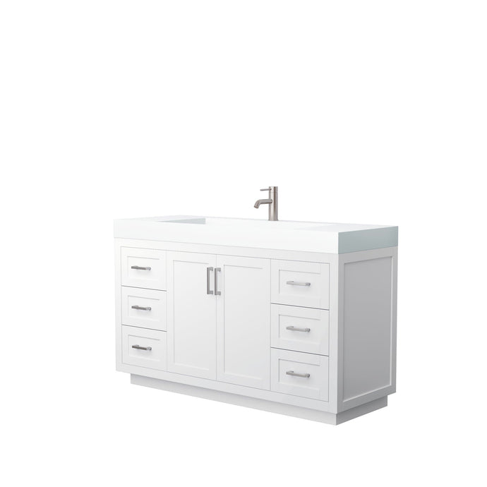 Wyndham Collection Vanity Wyndham Collection WCF292960SWHK4INTMXX Miranda 60 Inch Single Bathroom Vanity in White, 4 Inch Thick Matte White Solid Surface Countertop, Integrated Sink, Brushed Nickel Trim
