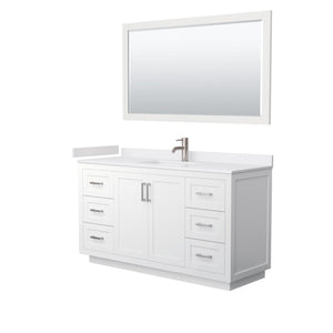 Wyndham Collection Vanity Wyndham Collection WCF292960SWHWCUNSM58 Miranda 60 Inch Single Bathroom Vanity in White, White Cultured Marble Countertop, Undermount Square Sink, Brushed Nickel Trim, 58 Inch Mirror
