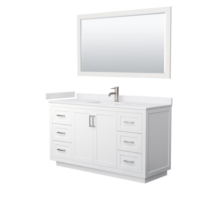 Wyndham Collection Vanity Wyndham Collection WCF292960SWHWCUNSM58 Miranda 60 Inch Single Bathroom Vanity in White, White Cultured Marble Countertop, Undermount Square Sink, Brushed Nickel Trim, 58 Inch Mirror